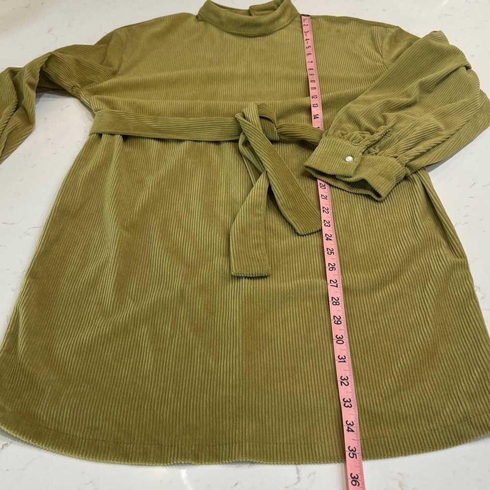 SHEIN Corduroy Mock Neck Belted Long Sleeve Dress Olive Green Size M - Picture 10 of 11